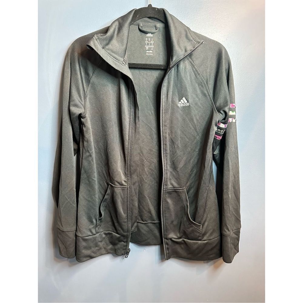 Adidas Climalite Full Zip Jacket Black Front Pockets Athletic Womens Size Small